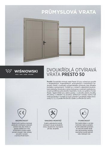 Dvoukřídlá otvíravá vrata PRESTO 50